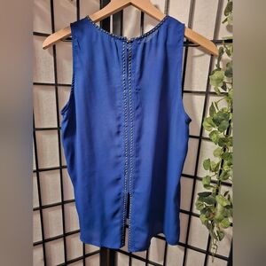 Elegant Blue Beaded Sleeveless Top Size M